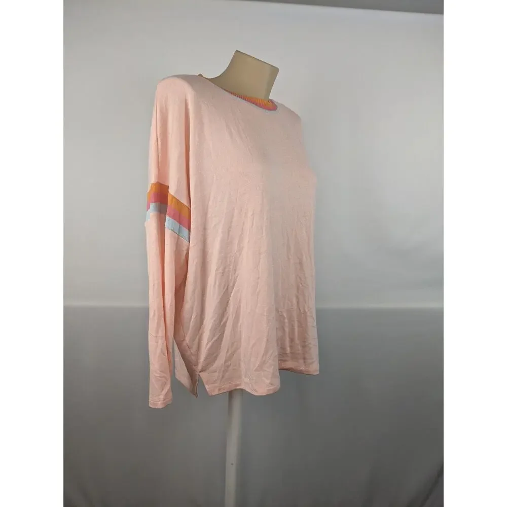 Style & Co Sweater Colorful Striped Trim Top Frosted Rose 0X‎ Stylish Crewneck